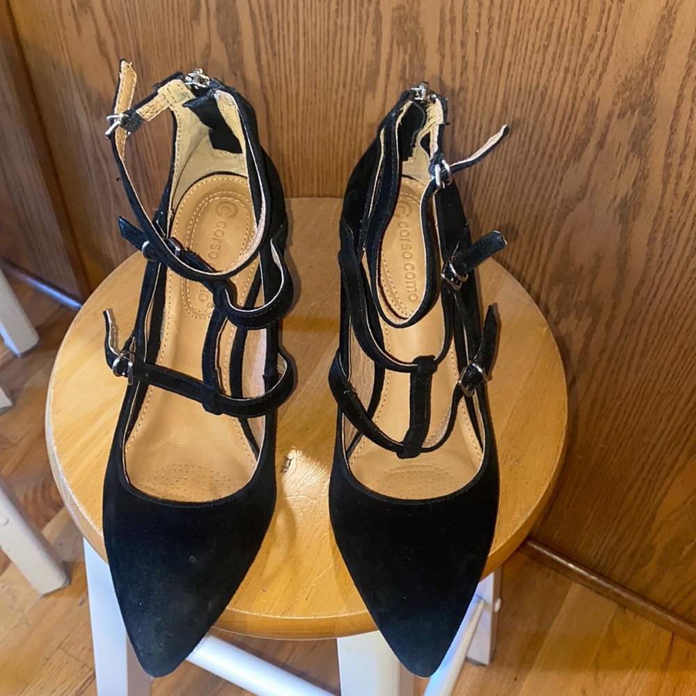Corso Como Black Strappy Pointed-Toe Heels